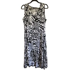 Avenue 18/20 Dress Shift Midi Sleeveless Black Geometric Hi-Lo NWT RV $58‎